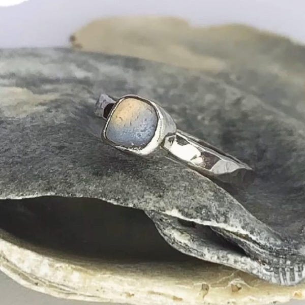 Rare sea glass ring, Classic sea glass ring, custom sea glass ring, Cornish jewellery, sea soul and sky, silver sea glass ring,