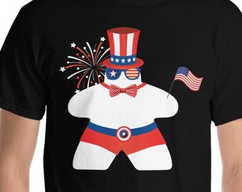 Larger Sizes - Patriotic Board Game t-shirt - Game Night 4th of July Meeple Shirt - America Meeple