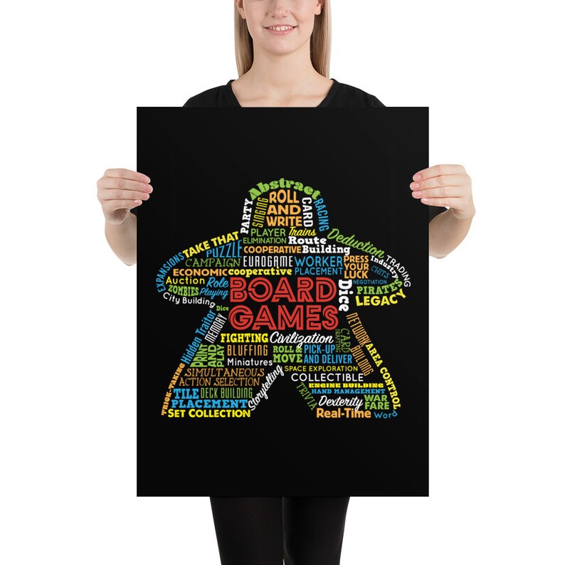 Board Game Mechanics Meeple Print - Types of Board Games Poster - Tabletop and Strategy Gaming Decor - Boardgaming Art for Board Game Geeks image 2