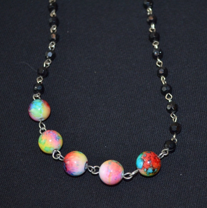 Multicolor Bead Necklace Pastel Bead Necklace Alcohol Ink Etsy