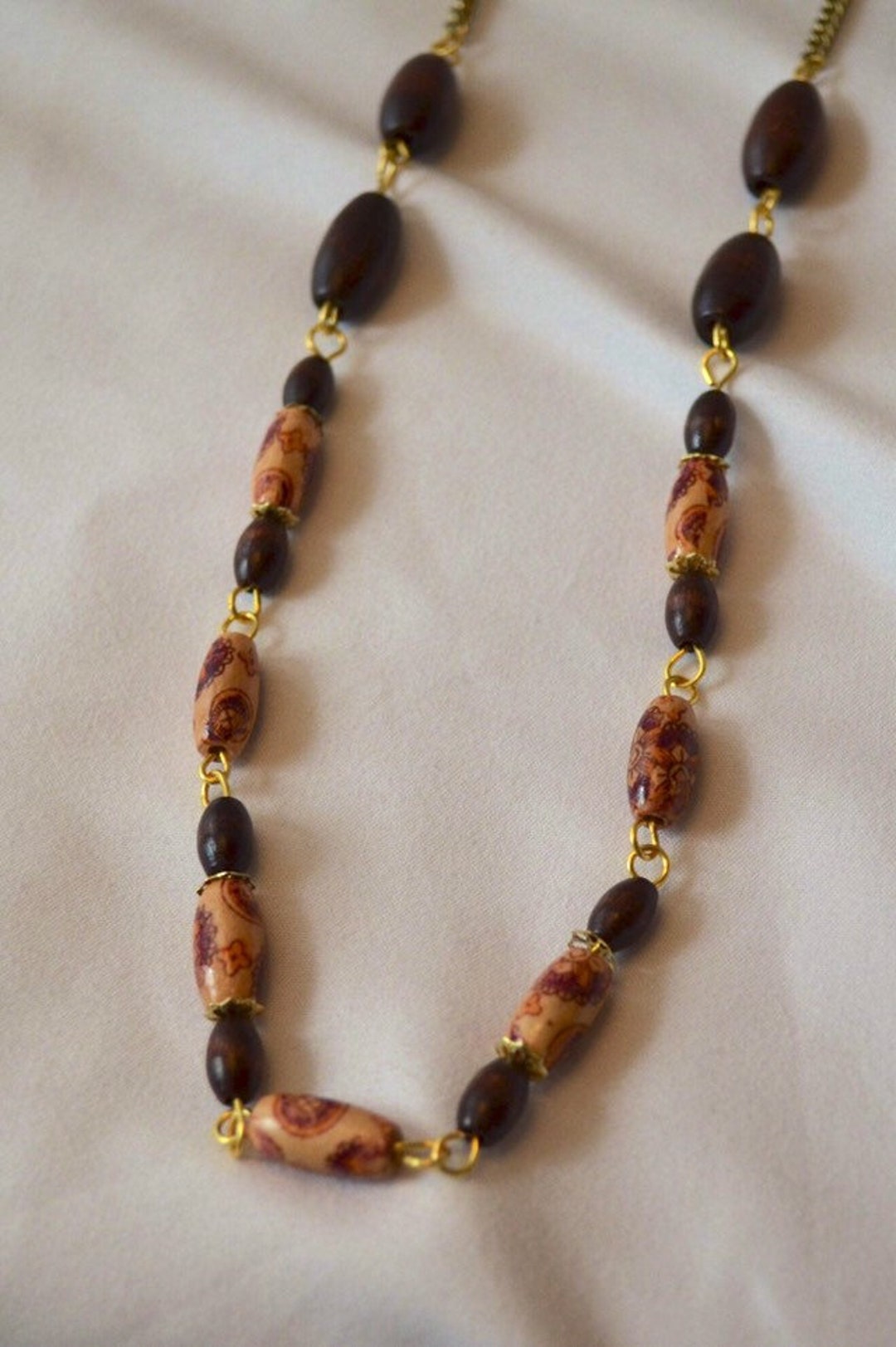 Wooden Bead Necklace Brown Bead Necklace Boho Beaded Etsy