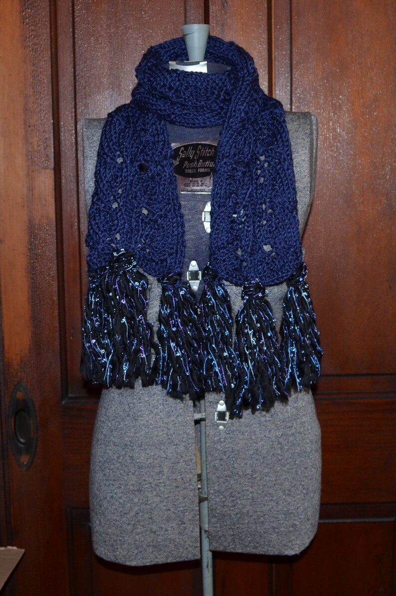 Navy Blue Scarf Scarf With Tassels Knit Scarf Fancy Tassel Etsy