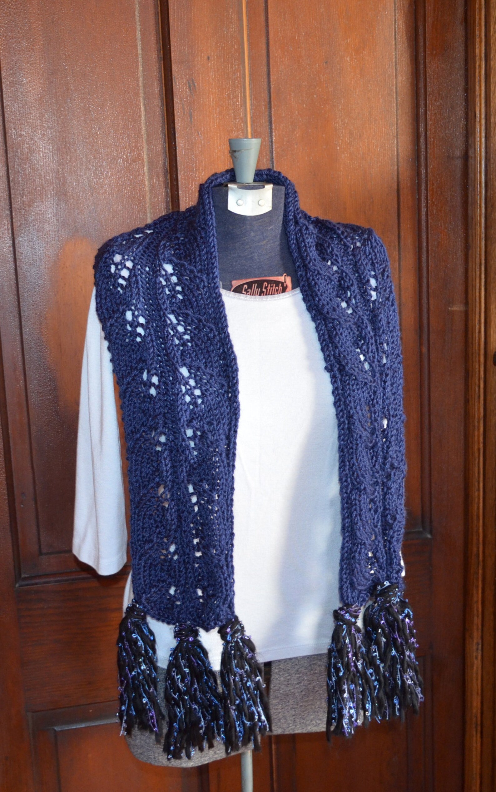 Navy Blue Scarf Scarf With Tassels Knit Scarf Fancy Tassel - Etsy