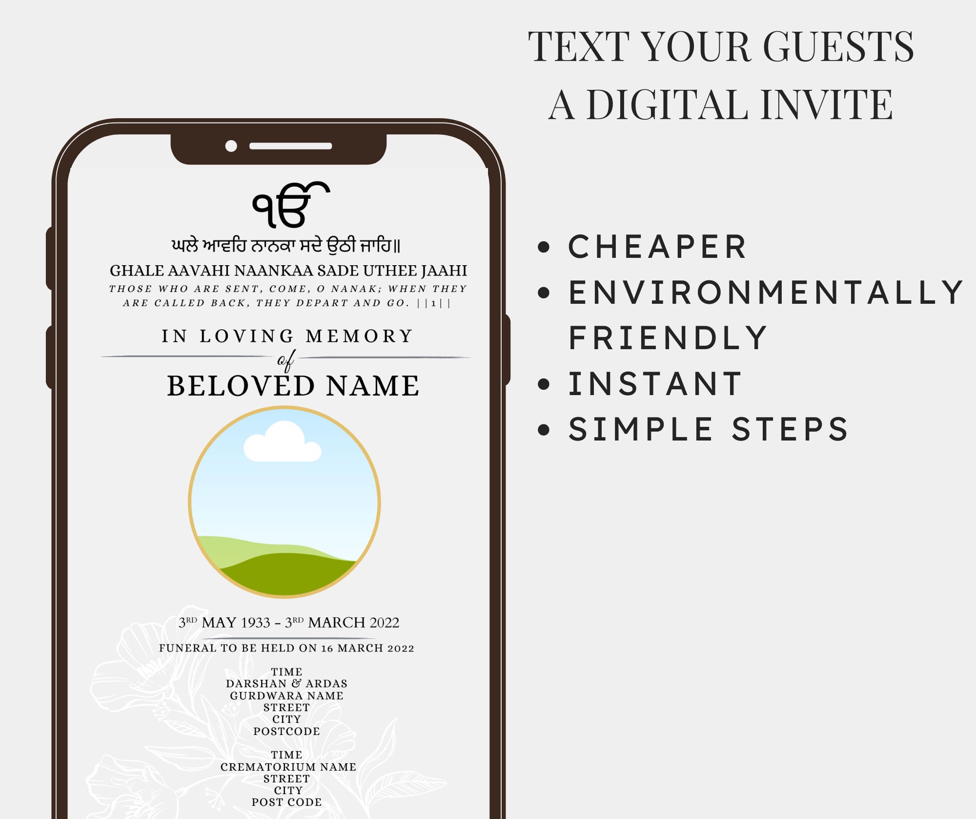Sikh Funeral Invite Punjabi Funeral Gurdwara Invitation Digital Download Whatsapp Email Etsy