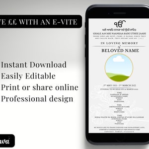 Convite para funeral Sikh - Funeral Punjabi - Gurdwara - Convite - Download digital - Whatsapp Email
