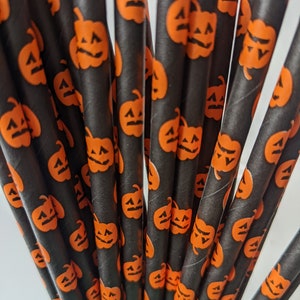 25 x Halloween paper straws biodegradable drinking birthday party striped star bat black orange UK Supplier cake pop image 9