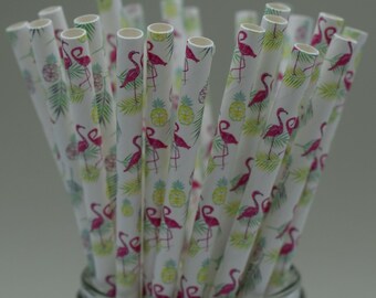 25 x Tropical design paper straws biodegradable drinking birthday party wedding UK Supplier cake pop