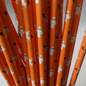 25 x Halloween paper straws biodegradable drinking birthday party striped star bat black orange UK Supplier cake pop image 8