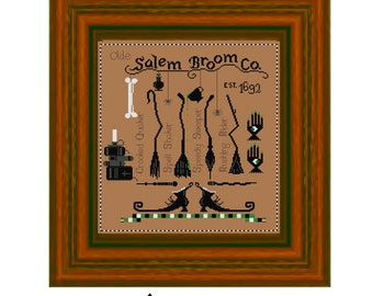 Halloween cross stitch pattern - Salem broom co. PDF- The Salem Witches' Brooms Pdf