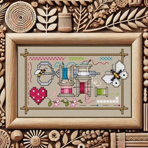 Schema Punto Croce Strumenti del Ricamo - Cross Stitch Pattern PDF - Rocchetti, Forbici e Aghi