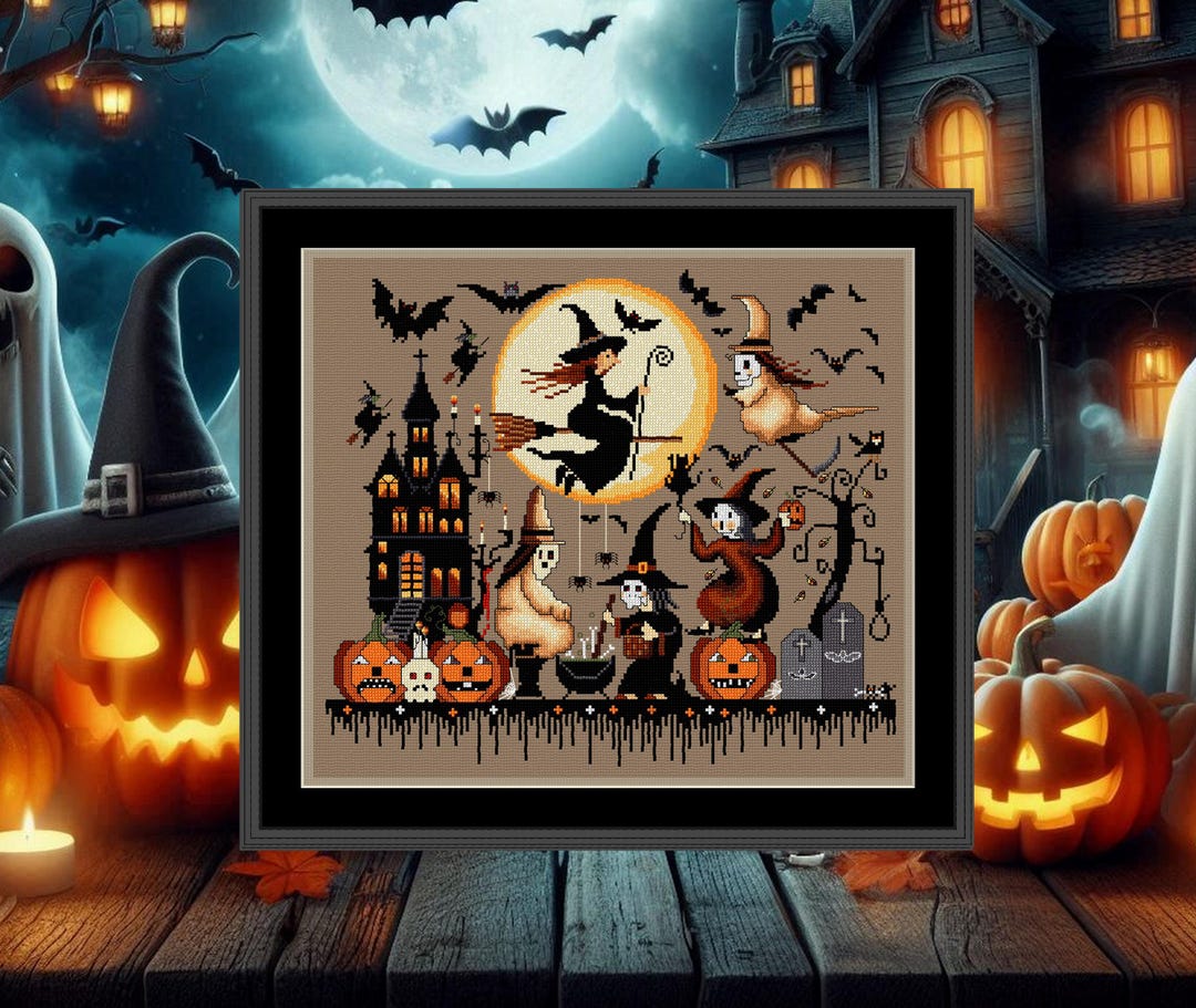 Halloween Cross Stitch Pattern PDF – Witches, Ghosts & Pumpkins in ...