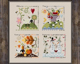 Four Seasons- cross stitch pattern primitives . 4 seasons in cross stitch PDF