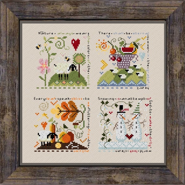 Four Seasons- cross stitch pattern primitives . 4 seasons in cross stitch PDF