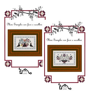 Mini Sampler couple PDF - Cross stitch Mini Sampler couple - flowers and birds PDF