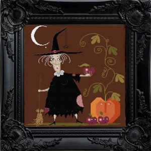 Halloween Pattern - Witch with Apple - Cross Stitch Pattern in PDF.