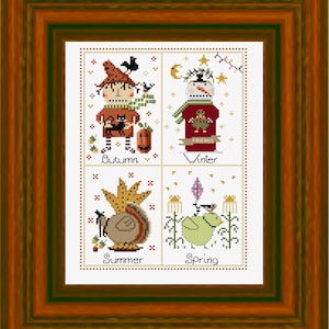 Four Seasons Cross Stitch Pattern primitives pdf