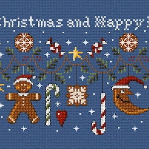 Pattern Merry Christmas and Happy Hollidays. DMC Cross Stitch Chart, Printable PDF Embroidery Chart Instant Digital Download
