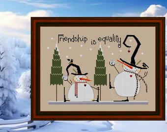 Friendship is equality- decorating country cross stitch -digital pattern Pdf