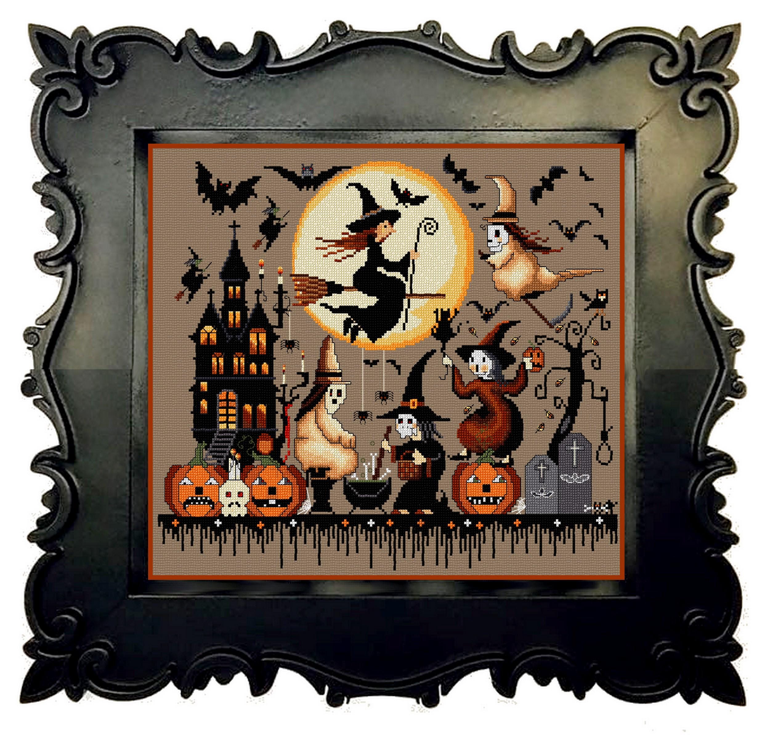 Halloween Cross Stitch Pattern PDF – Witches, Ghosts & Pumpkins in ...