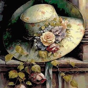 Grille de point de croix Chapeau avec des roses pdf-DIGITAL pattern pour la peinture au point de croix