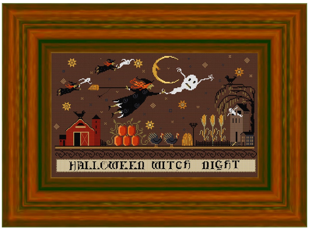 Halloween Witch Night Cross Stitch Pattern PDF – Spooky Witch ...