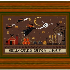 Halloween witch night-cross stitch pattcross-stitch-pattern-Halloween-witch-night1ern-Bring some spooky charm to your stitches with this Halloween Witch Night cross stitch pattern! Featuring a whimsical witch silhouette under a magical night sky, this printable PDF pattern is perfect for Halloween decor or a handmade gift for lovers of the spooky season.