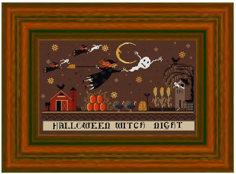 Halloween witch night-cross stitch pattcross-stitch-pattern-Halloween-witch-night1ern-Bring some spooky charm to your stitches with this Halloween Witch Night cross stitch pattern! Featuring a whimsical witch silhouette under a magical night sky, this printable PDF pattern is perfect for Halloween decor or a handmade gift for lovers of the spooky season.