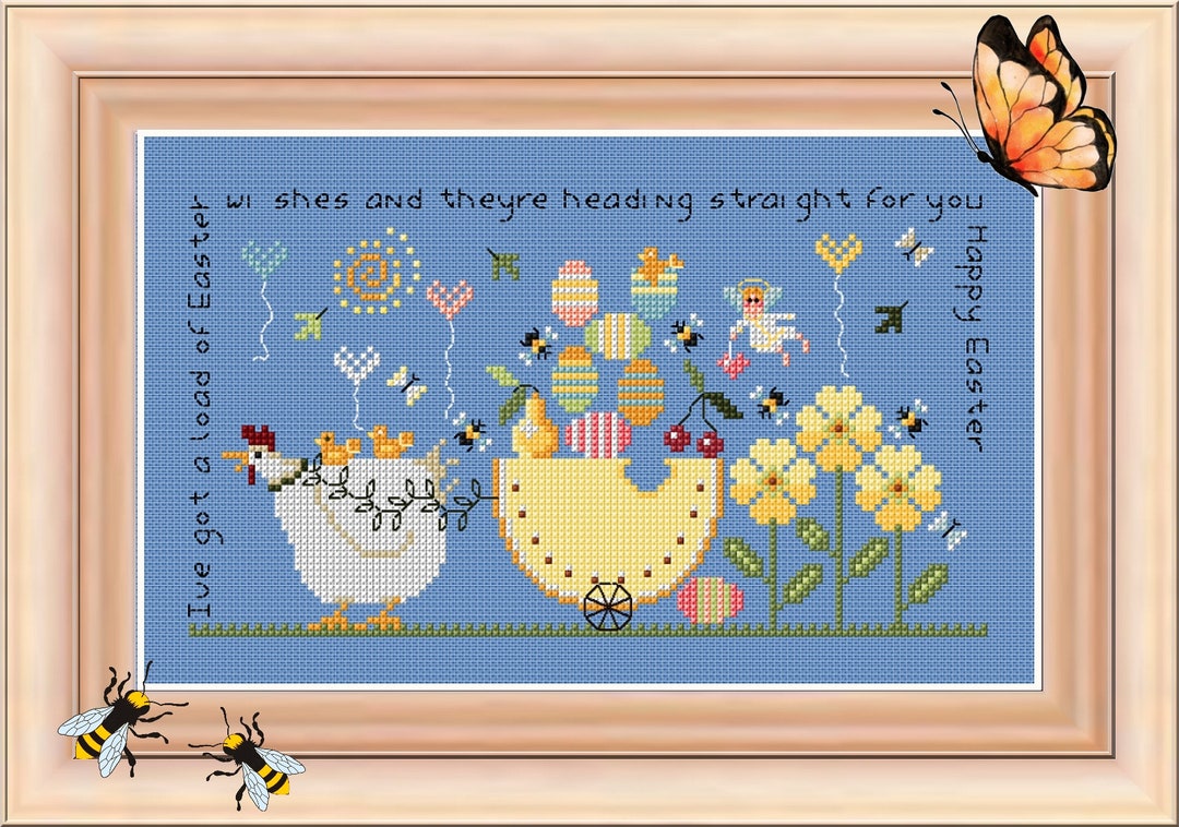 Baby Chicken Cross Stitch Pattern Pdf–cute Hen and Chicks in Melon Cart ...