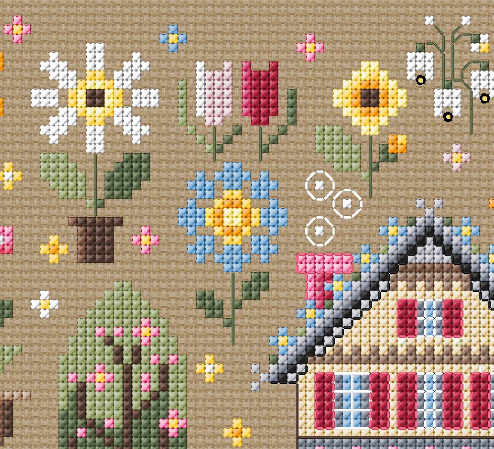 Primitive Spring Cross Stitch Sampler Pattern PDF – Floral Cottage ...