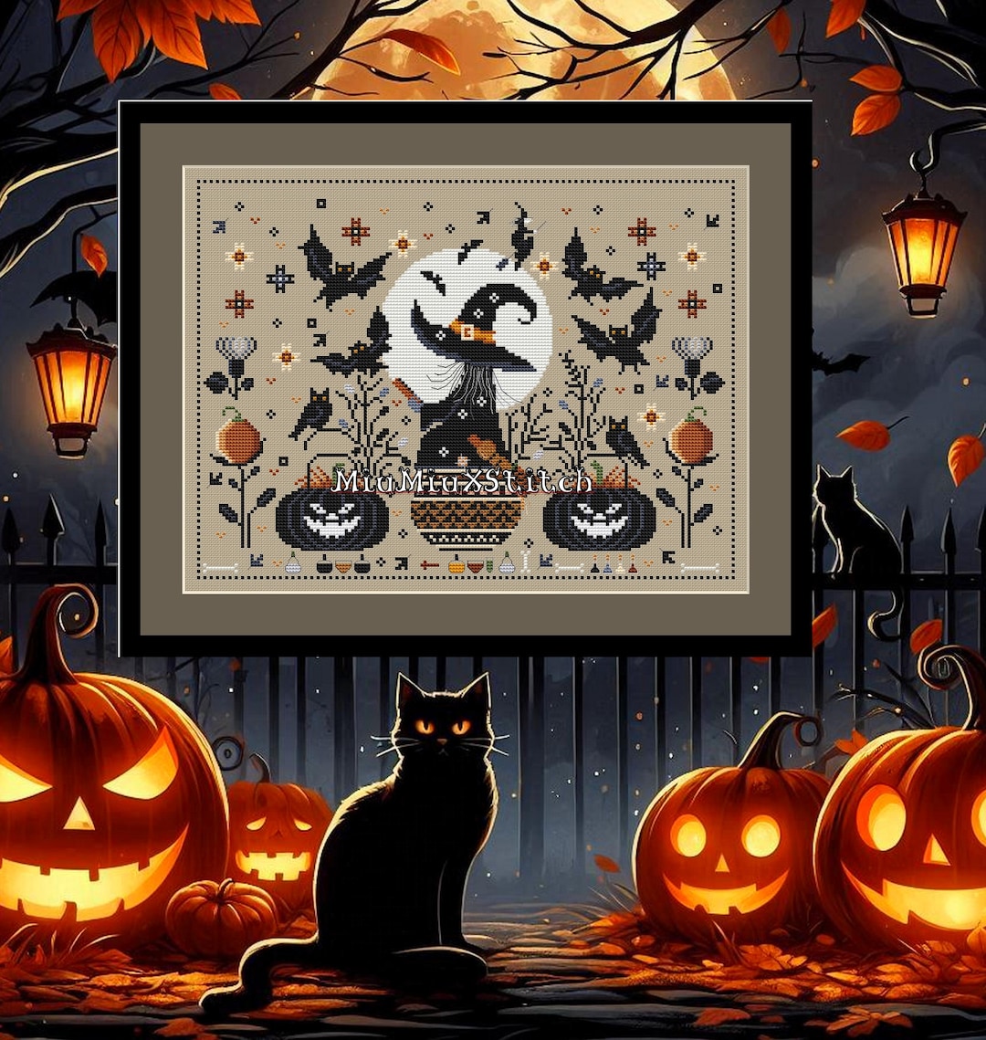 Witch Cross Stitch Pattern - Halloween Cross Stitch Sampler in PDF - Etsy