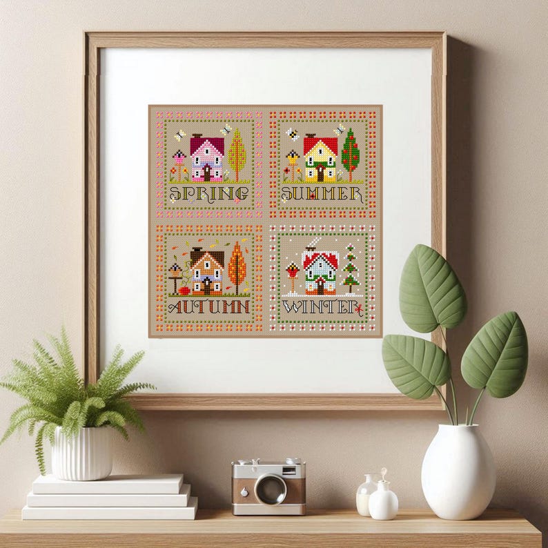 Four Seasons Cross Stitch Pattern – Country Style PDF With Cute Houses ...