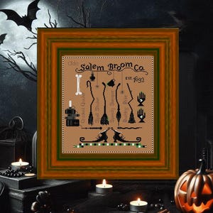 Halloween cross stitch pattern- Salem broom co. PDF- Salem witches brooms Pdf-Cross stitch pattern, Witch, Gothic, Witchcraft