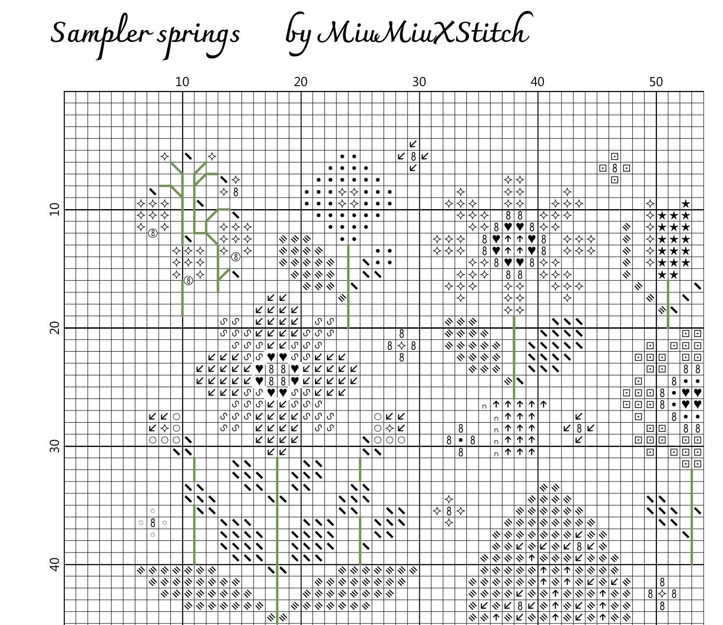Primitive Spring Cross Stitch Sampler Pattern PDF – Floral Cottage ...