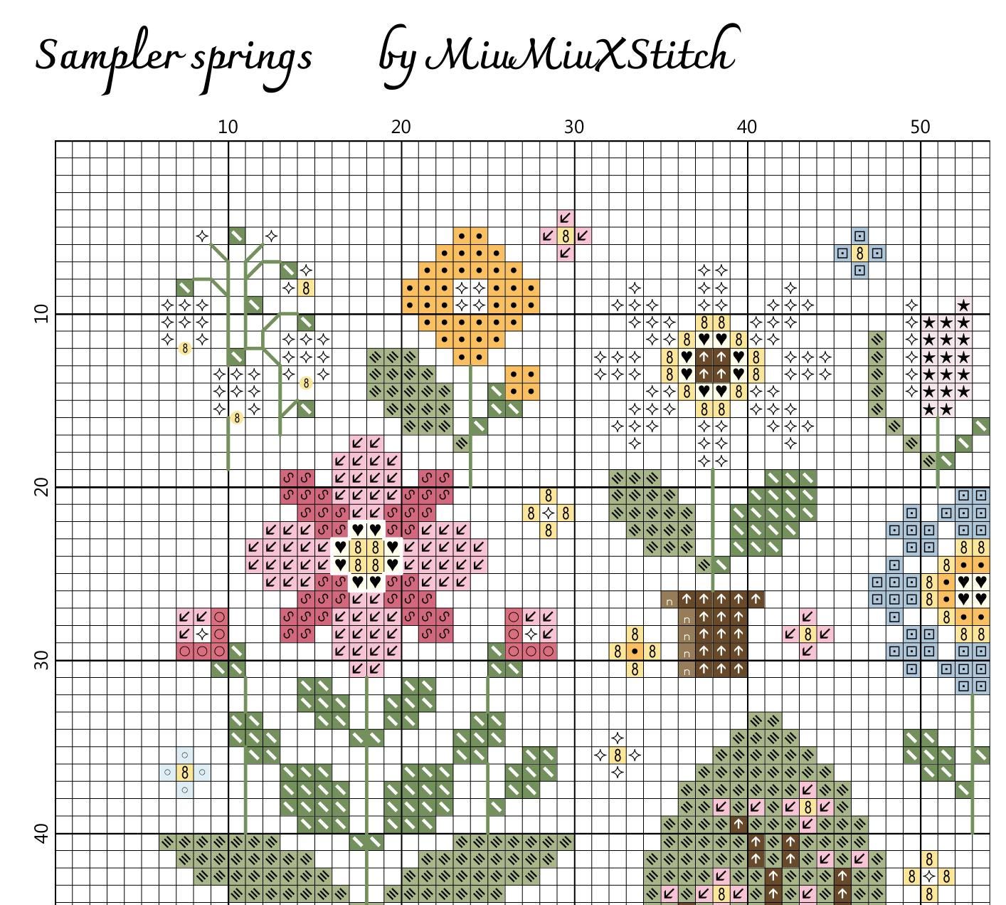 Primitive Spring Cross Stitch Sampler Pattern PDF – Floral Cottage ...