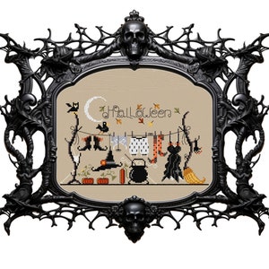 Witch&#39;s Clothes Line - digital cross stitch pattern in PDF