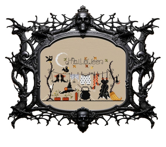 Witch's Clothes Line- schema punto croce digitale in PDF