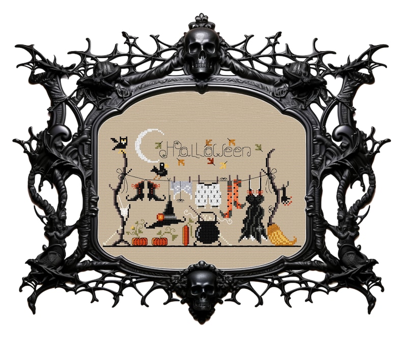 Witch's Clothes Line- schema punto croce digitale in PDF