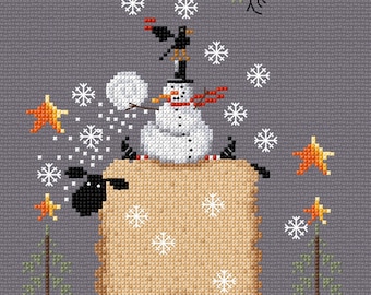 Patrón de punto de cruz Invierno -primitivo vintage xstitch pdf-patrón digital