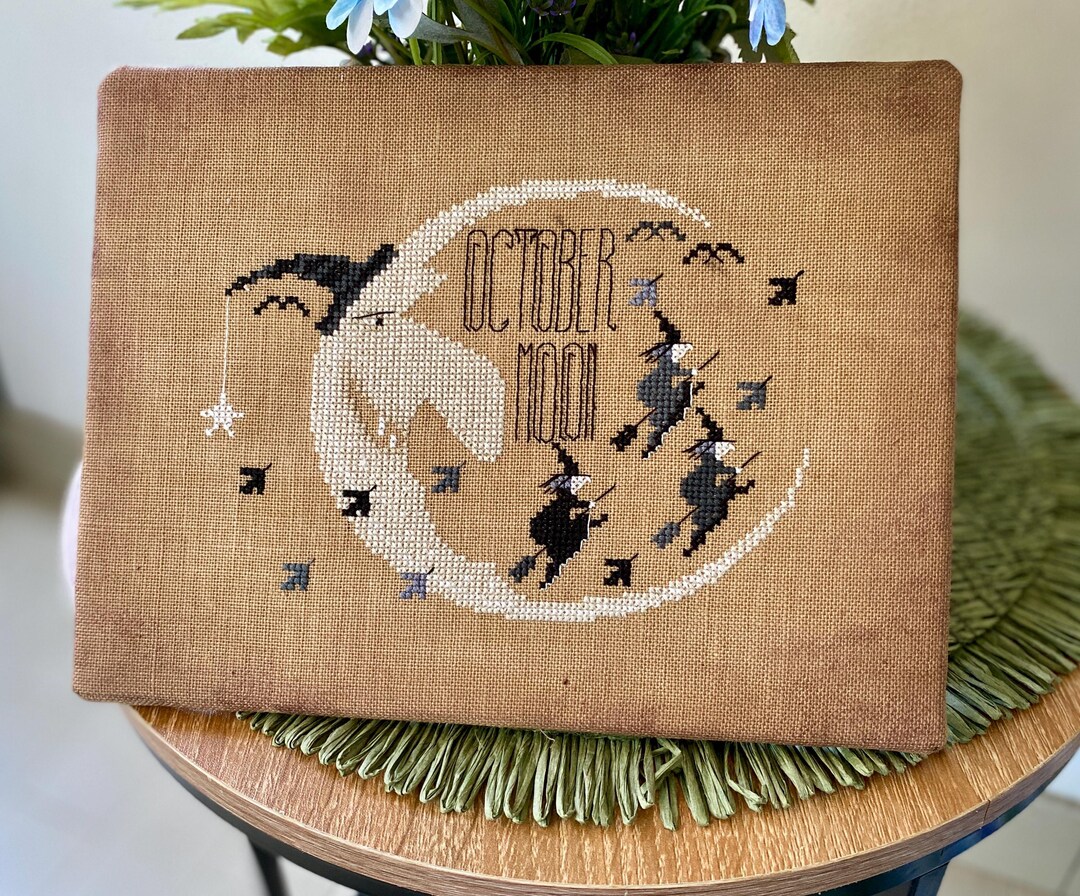 October Moon - Primitive Cross Stitch - Vintage Cross Stitch Pattern in ...