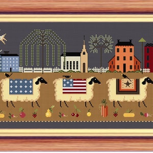 Three Little Sheep Under the Moon - Cross Stitch Pattern in PDF Format