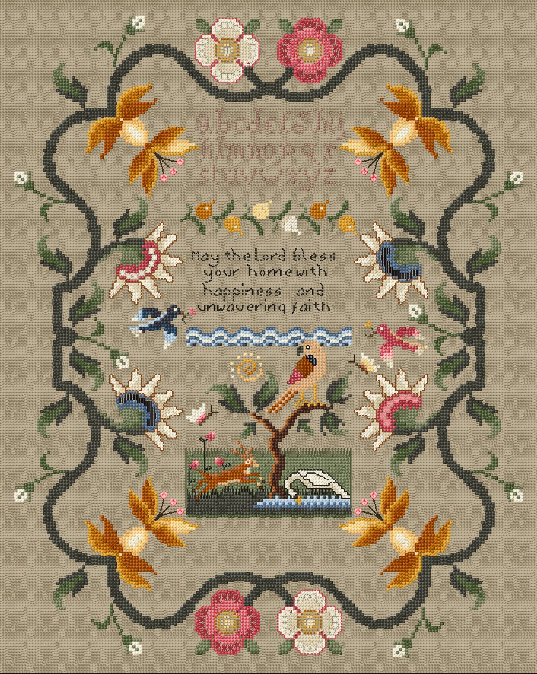 Sampler: May the Lord Bless Your Home - Digital Cross Stitch Pattern in ...