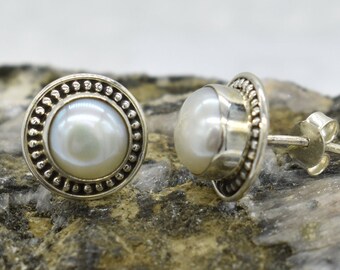 Natural Pearl Stud Earrings, 925 Sterling Silver Stud Earrings, Pearl Gemstone, Free Shipping, American Seller ST41