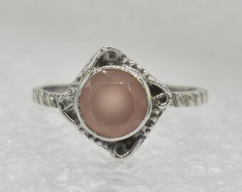 Rose Quartz Ring, 925 Sterling Silver Ring, Natural Quartz Gemstone, Free Shipping, American Seller RJ-843