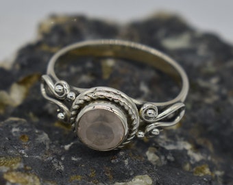 Rose Quartz Ring, 925 Sterling Silver Ring, Natural Quartz Gemstone, Free Shipping, American Seller RJ-858