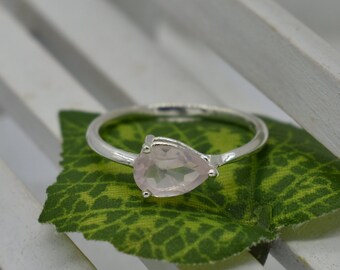 Rose Quartz Ring, 925 Sterling Silver Ring, Natural Quartz Gemstone, Free Shipping, American Seller RJ-596