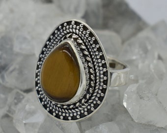 Natural Tiger Eye Ring, 925 Sterling Silver Ring, Tiger Eye Gemstone, Free Shipping, American Seller RJ-259