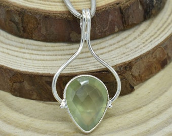 Natural Prehnite Pendant, 925 Sterling Silver Pendant, Prehnite Gemstone, Free Shipping, American Seller PJ-192