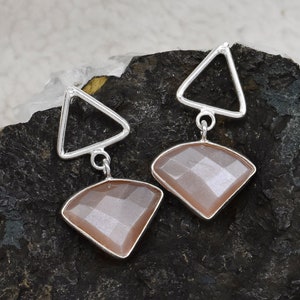 Natural Moonstone Earrings, 925 Sterling Silver Earrings, Moonstone Gemstone, Free Shipping, American Seller RE970