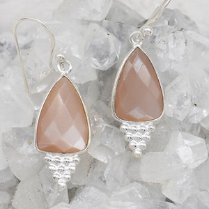 Natural Moonstone Earrings, 925 Sterling Silver Earrings, Moonstone Gemstone, Free Shipping, American Seller RE919