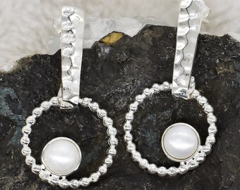 Natural Pearl Earrings, 925 Sterling Silver Earrings, Pearl Gemstone, Free Shipping, American Seller RE1166